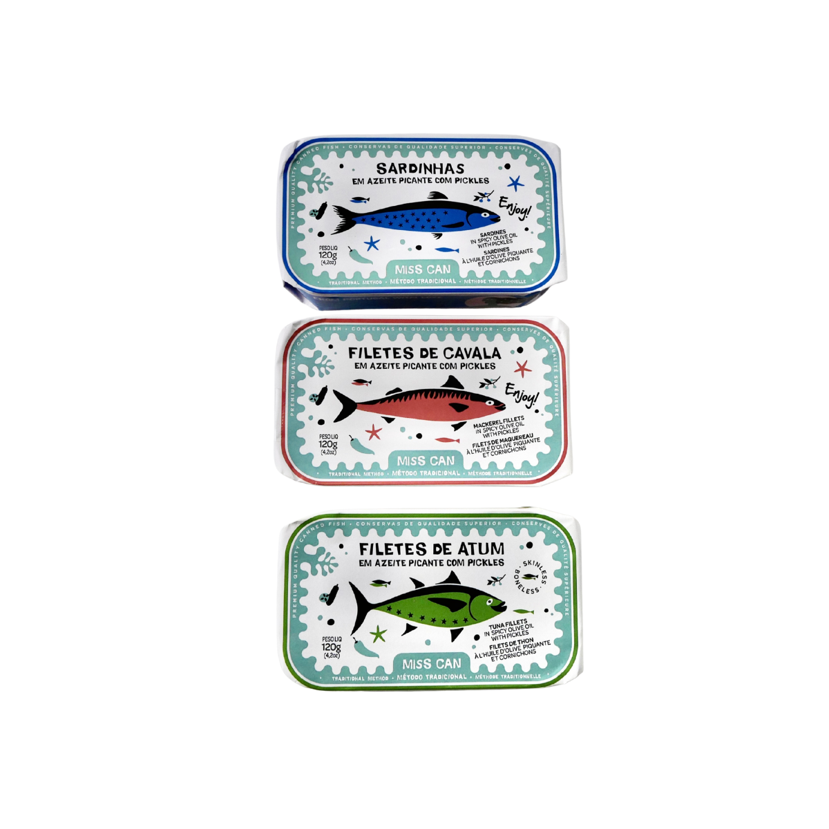 Picklelicious presentask med kryddstark fisk och pickles