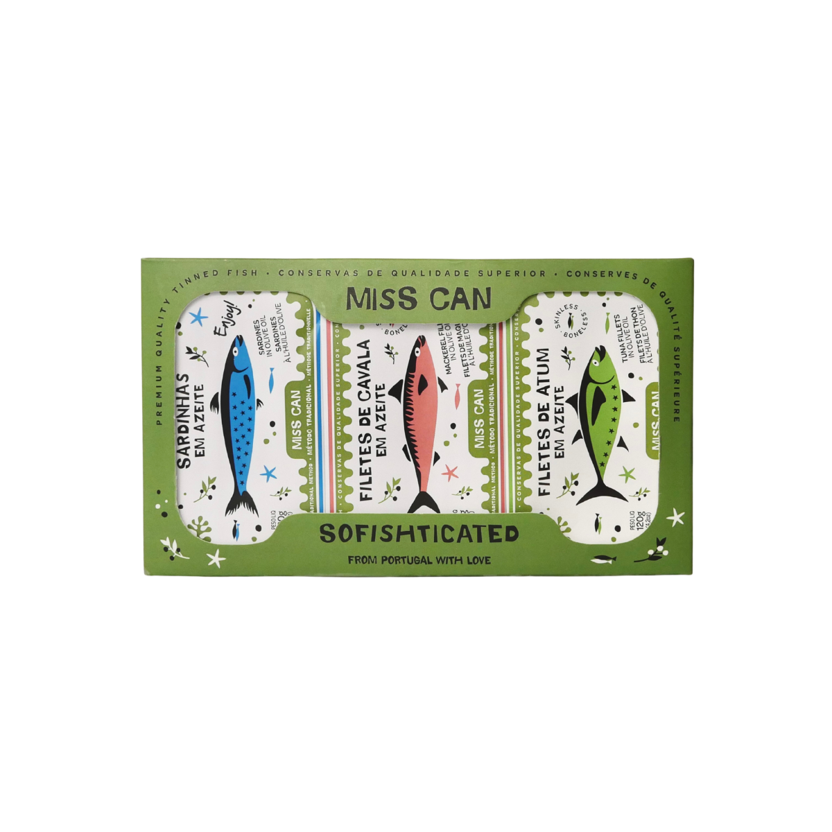 Sofishticated presentask med fisk i olivolja